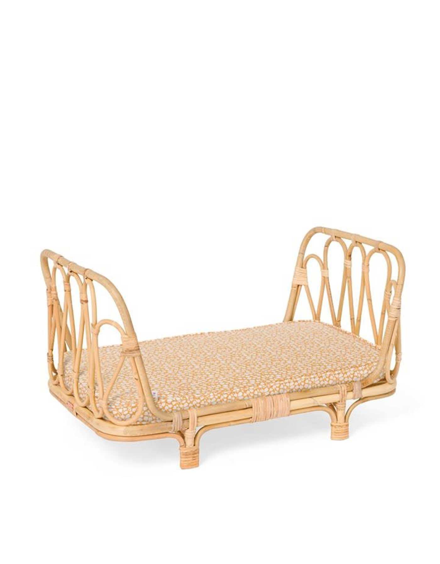 Rattan doll bed - Gold leaves - Poppie Toys