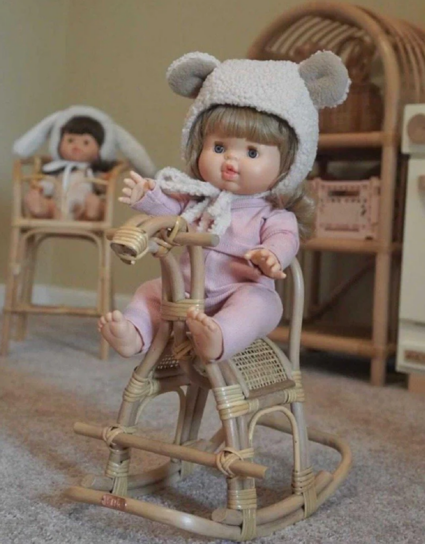 Mini rattan doll's rocking horse - Poppie Toys