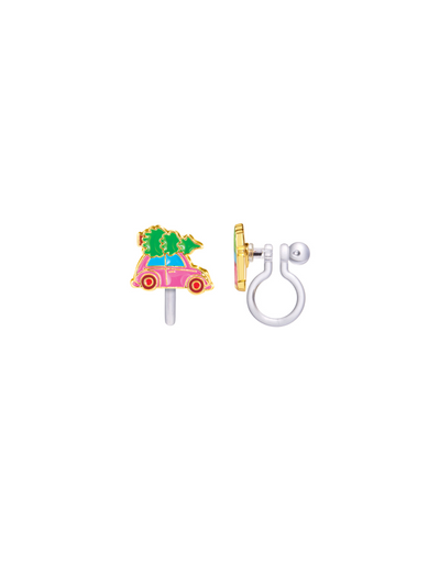 Enamel clip-on earrings (pack of 2) - Tree and car - Girl Nation